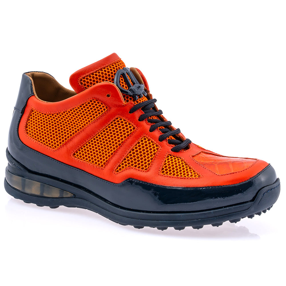 Mauri 8434 Grid Patent Calfskin / Baby Crocodile / Mesh Sneaker Wonder Blue & Orange