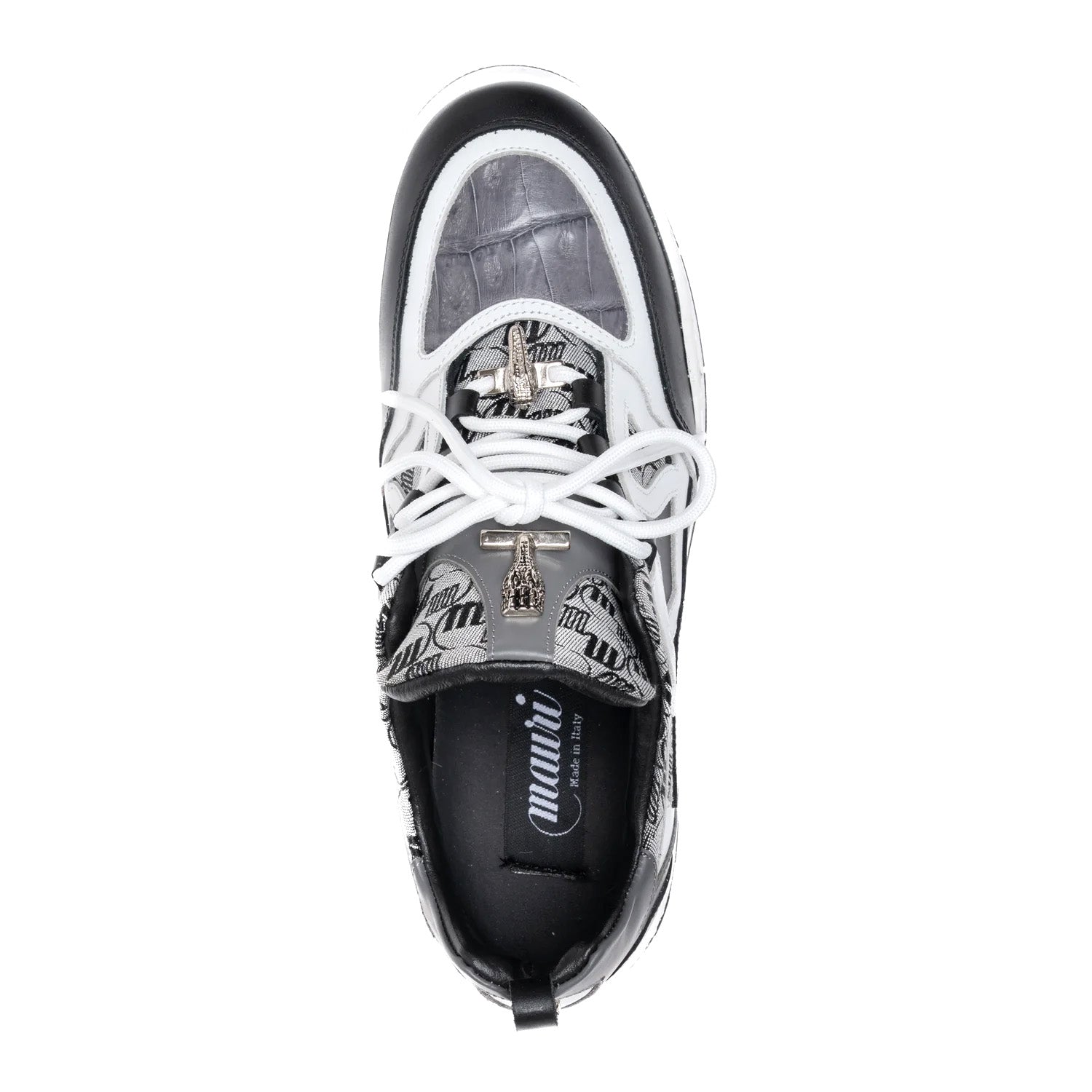 Mauri 8435 Nappa / Baby Crocodile / Double M Fabric Sneakers Black