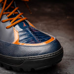 Mauri 8439 Baby Croc / Patent Leather / Nappa Boots Wonder Blue & Cognac (Special Order)