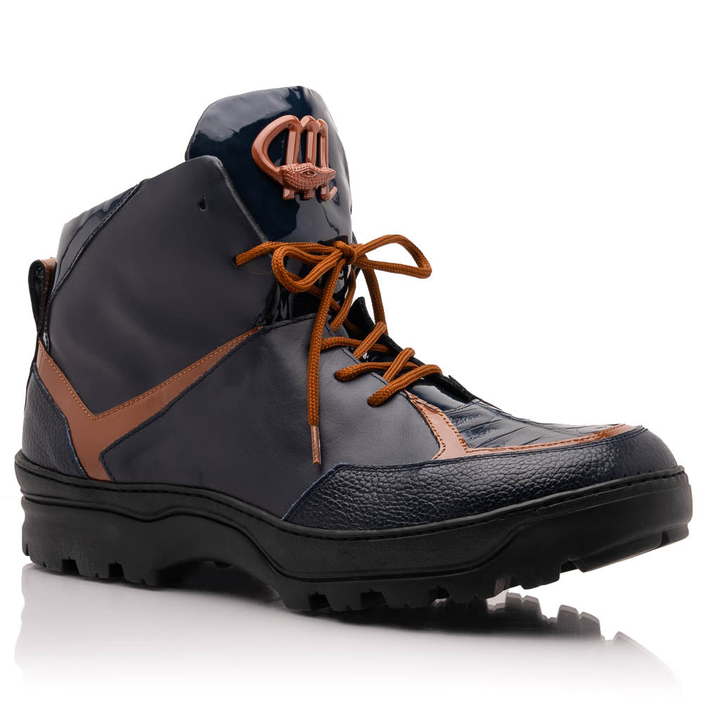 Mauri 8439 Baby Croc / Patent Leather / Nappa Boots Wonder Blue & Cognac