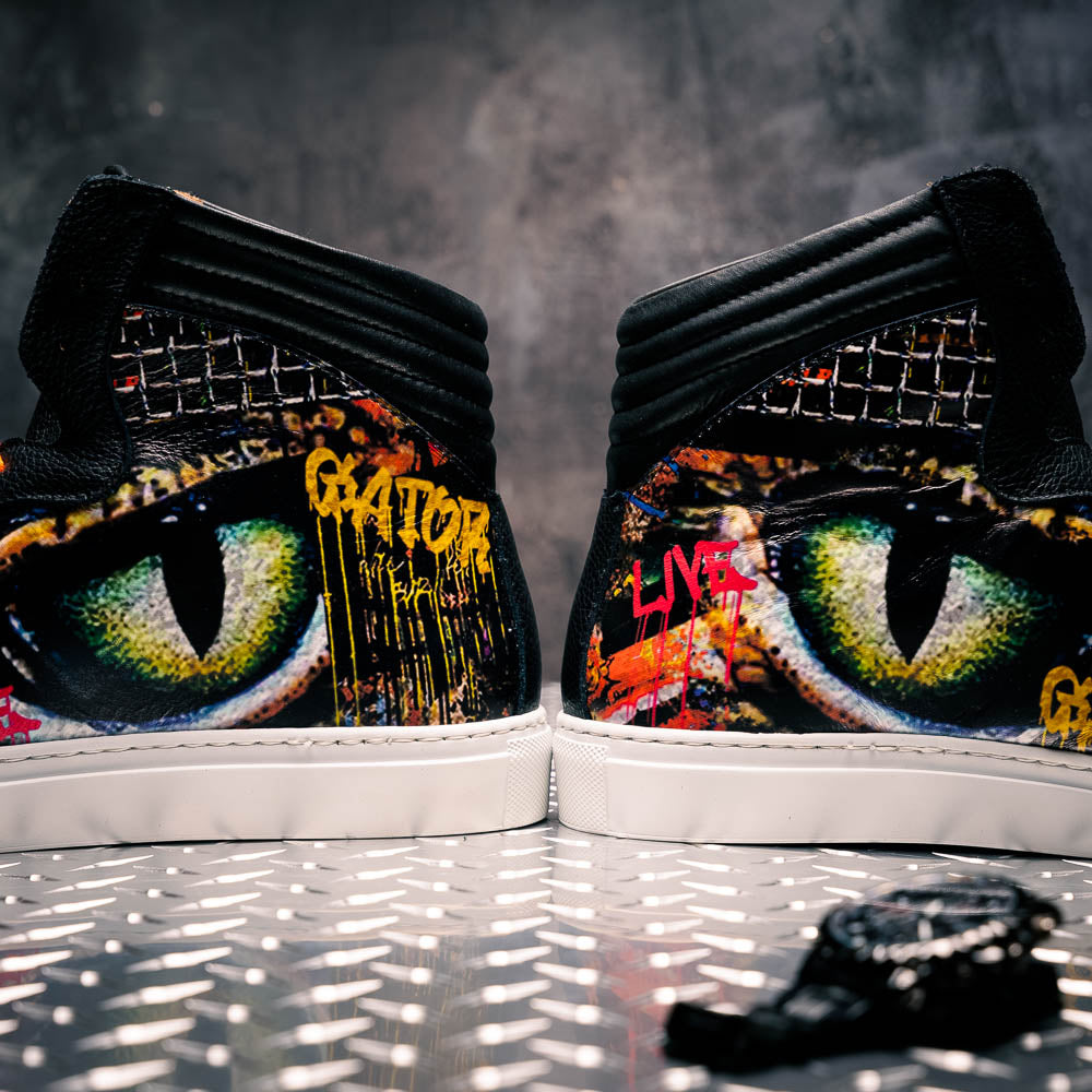 【ピ】marte Bi-Color Sheer Jacquard Mauri 8466/1 Vision Baby Croc / Calfskin Sneakers Black