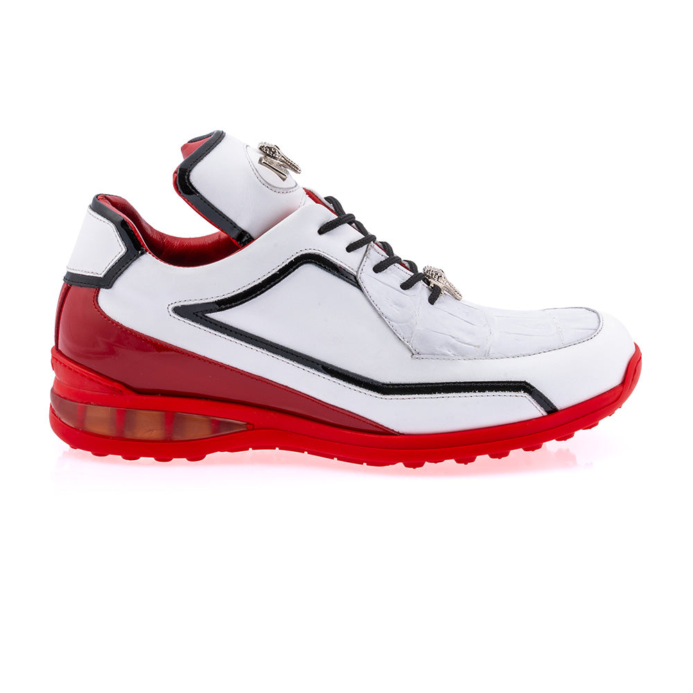 Mauri 8476 Boost Patent Calfskin & Baby Crocodile Sneaker White