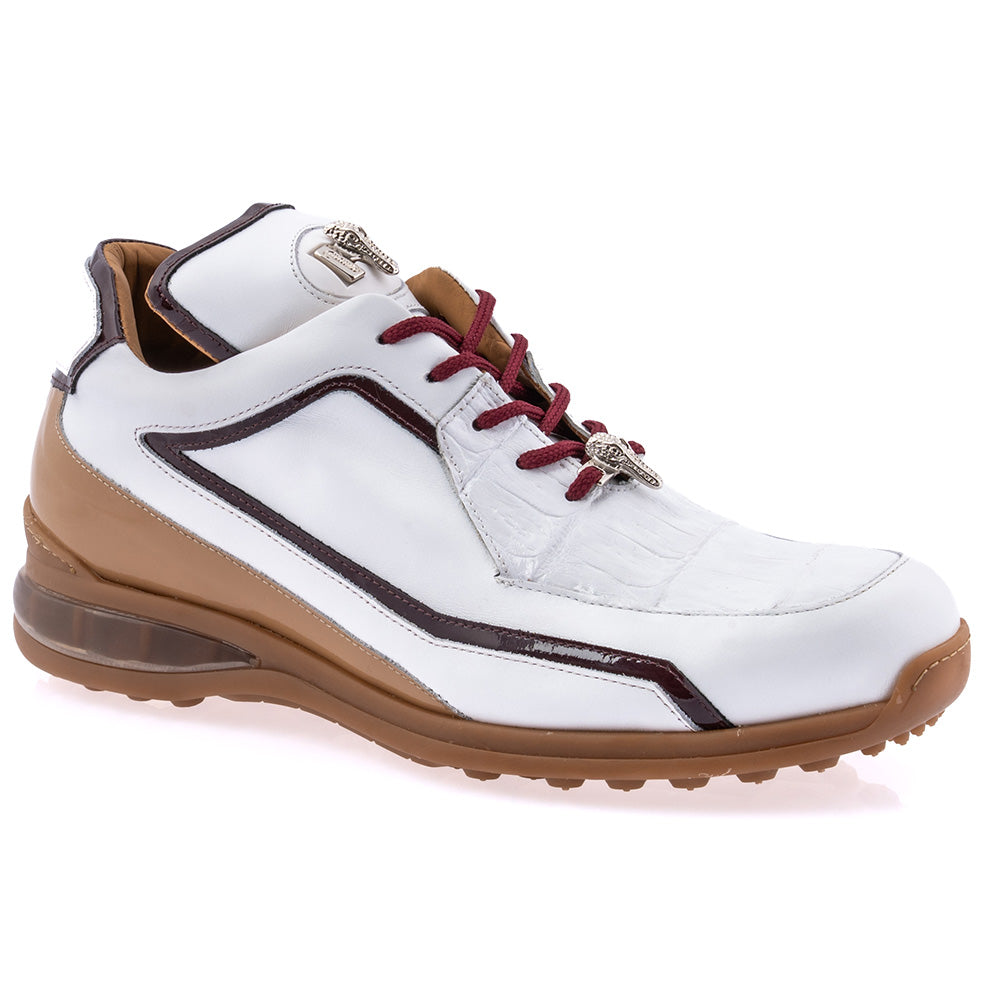 Mauri 8476 Boost Patent Calfskin & Baby Crocodile Sneaker White / Ruby Red / Dune
