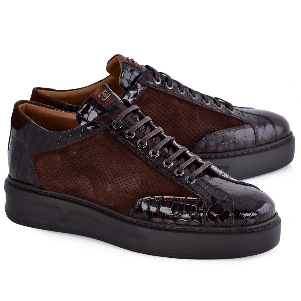 Corrente C000137-8492 Croco Leather Fashion Sneaker Brown