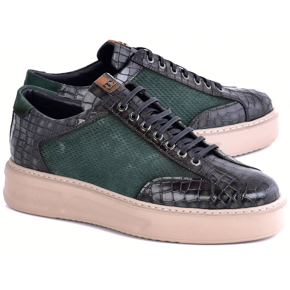 Corrente C000138-8492 Croco Leather Fashion Sneaker Green