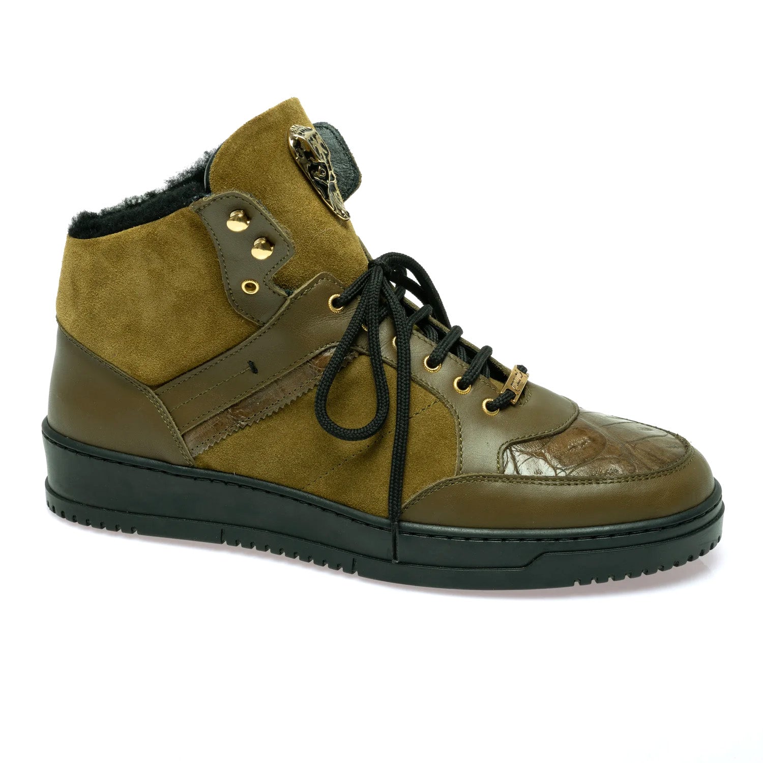 Mauri 8496 Nappa / Baby Croc / Suede / Shearling Sneakers Olive Green
