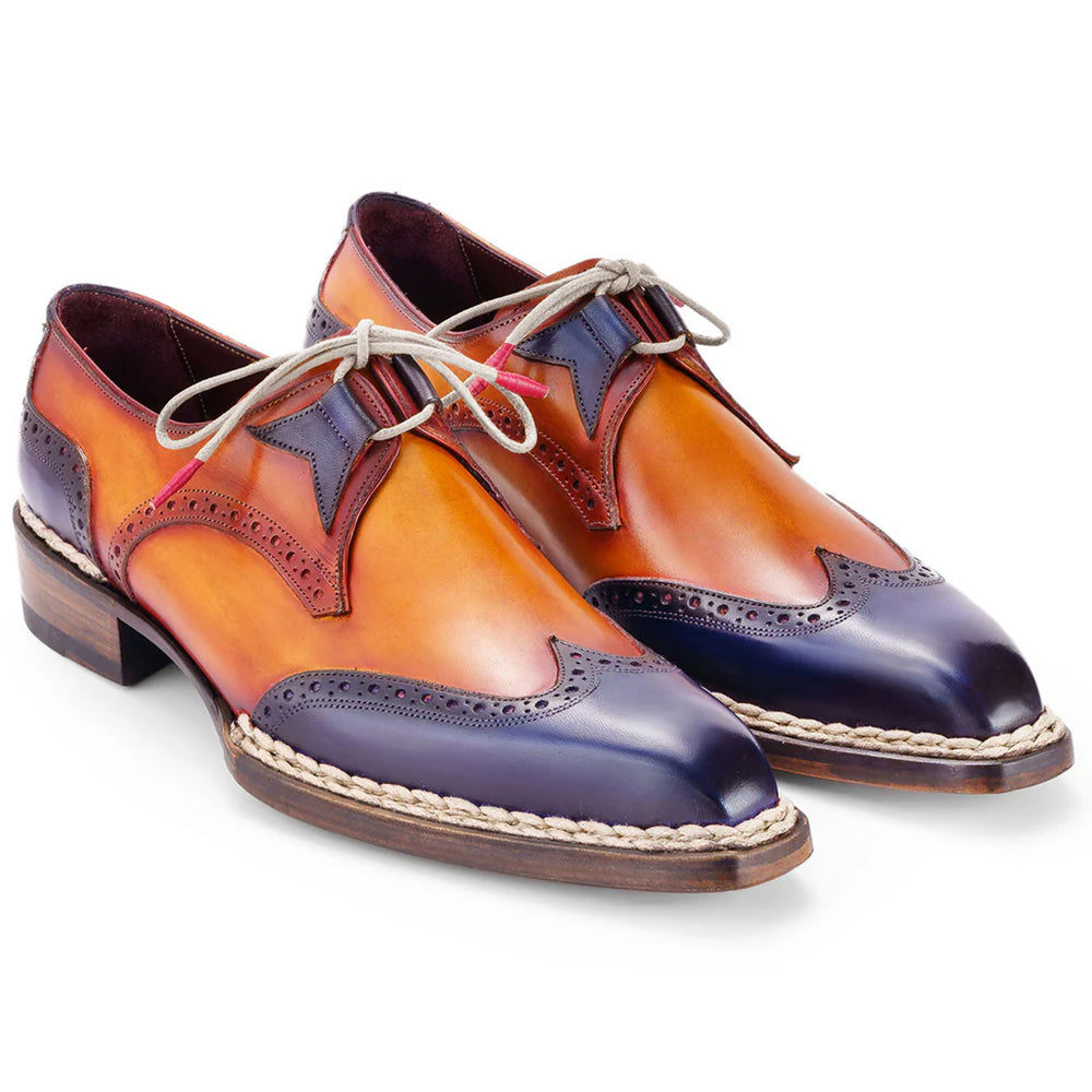 Paul Parkman Norwegian Welted Wingtip Dress Shoes Blue & Camel