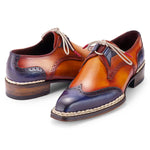 Paul Parkman Norwegian Welted Wingtip Dress Shoes Blue & Camel