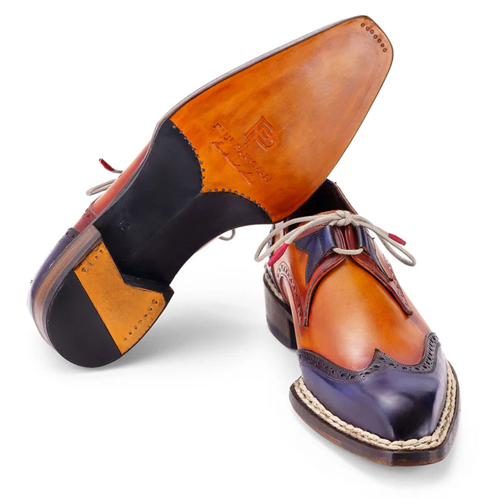 Paul Parkman Norwegian Welted Wingtip Dress Shoes Blue & Camel