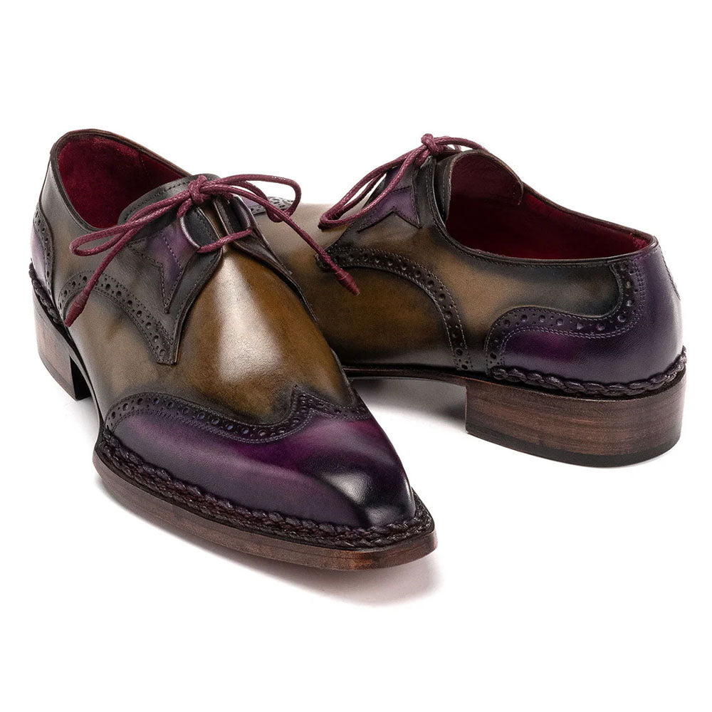 Paul Parkman Norwegian Welted Wingtip Dress Shoes Purple & Olive