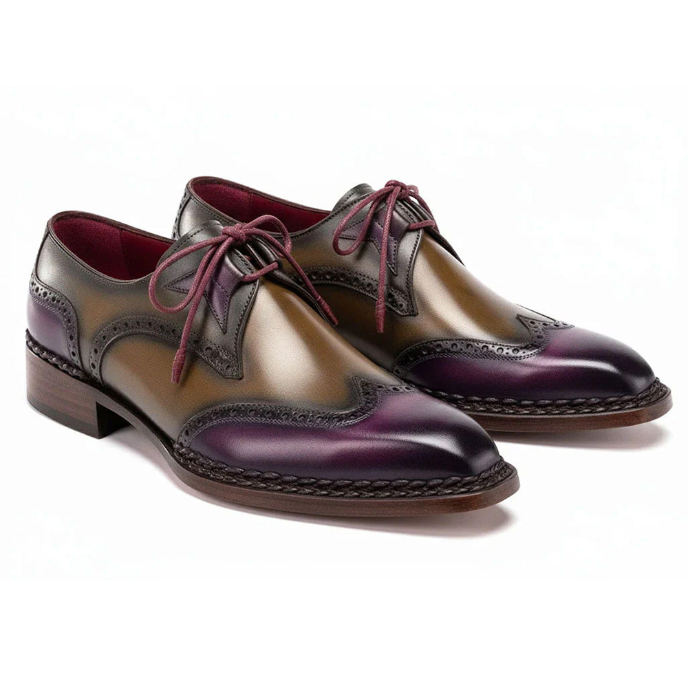 Paul Parkman Norwegian Welted Wingtip Dress Shoes Purple & Olive