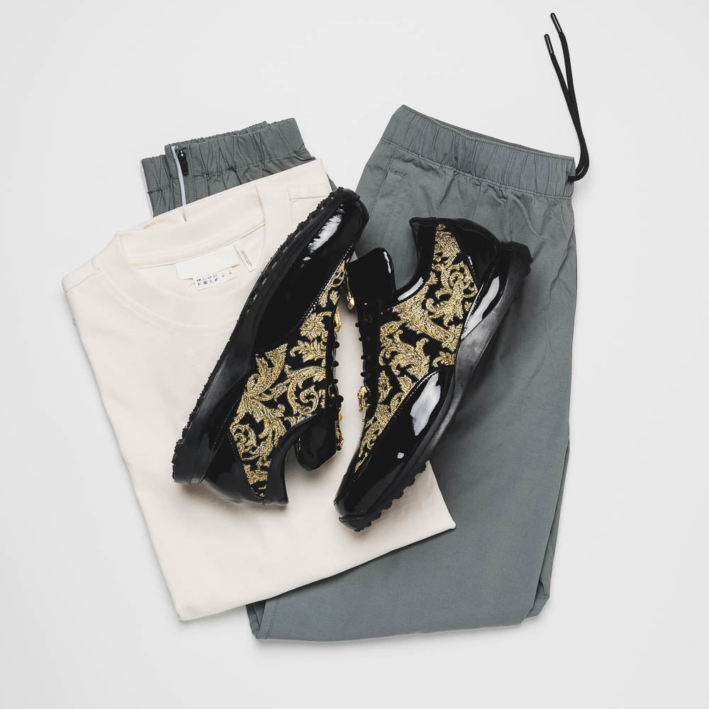 Mauri 8514 Patent / Baby Croc & Didier Fabric Sneakers Black / Gold (Special Order)