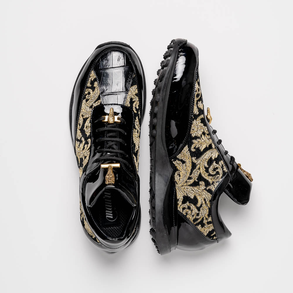 Mauri 8514 Patent / Baby Croc & Didier Fabric Sneakers Black / Gold (Special Order)