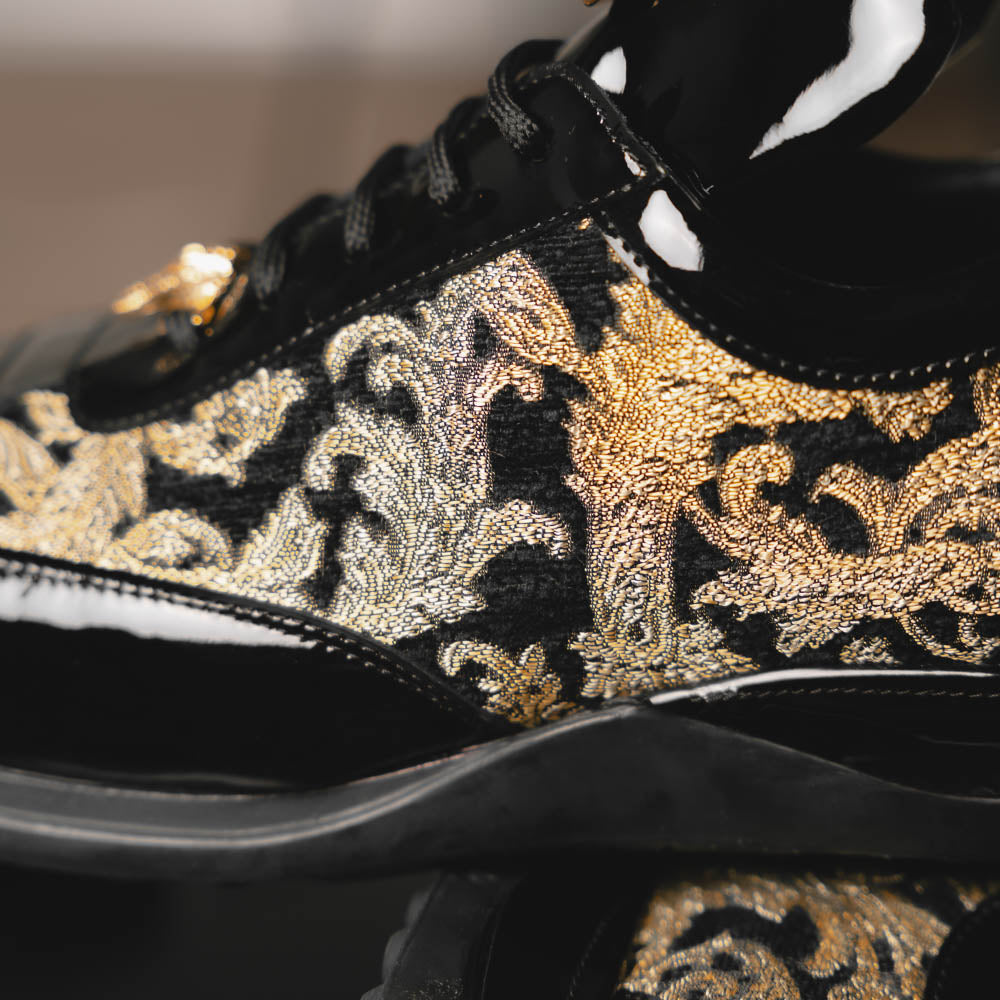 Mauri 8514 Patent / Baby Croc & Didier Fabric Sneakers Black / Gold (Special Order)