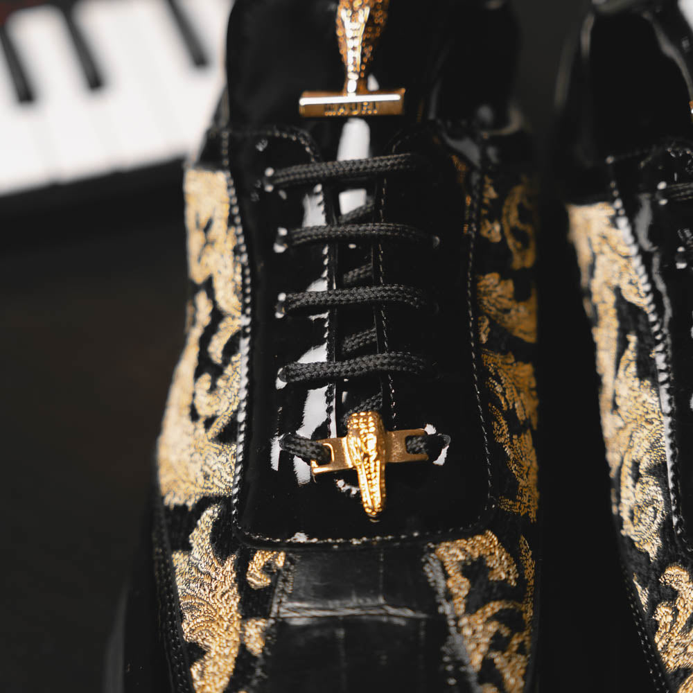 Mauri 8514 Patent / Baby Croc & Didier Fabric Sneakers Black / Gold (Special Order)