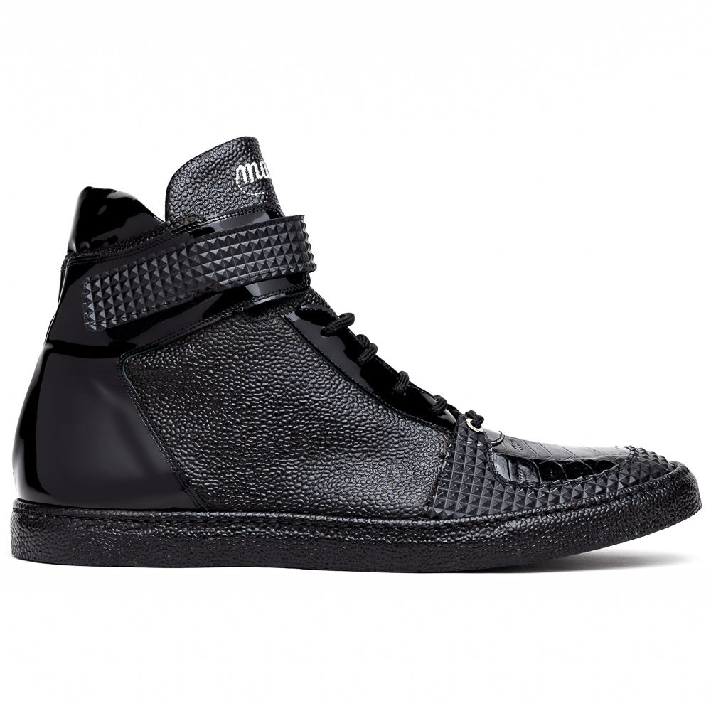 Mauri 8529 Nemo Pebble Grain / Patent Leather / Crocodile Sneakers Black