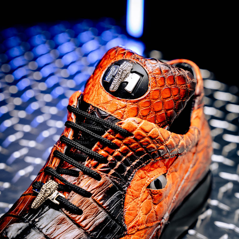 ボクシング MAURI ITALIAN SHOES 12-45 size LEATHER Mauri 8596/3 Hazard Hornback/ Alligator Sneakers Orange/ Dirty