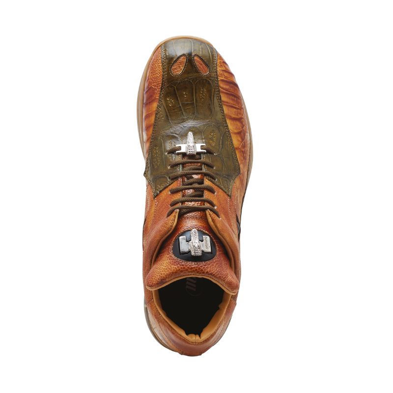 Mauri 8596 Apocalypse Crocodile & Ostrich Sneakers Olive / Mustard