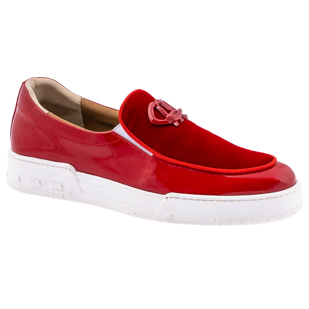 Mauri 8600/8 Leisure Patent & Velvet Slip-On Sneaker Red