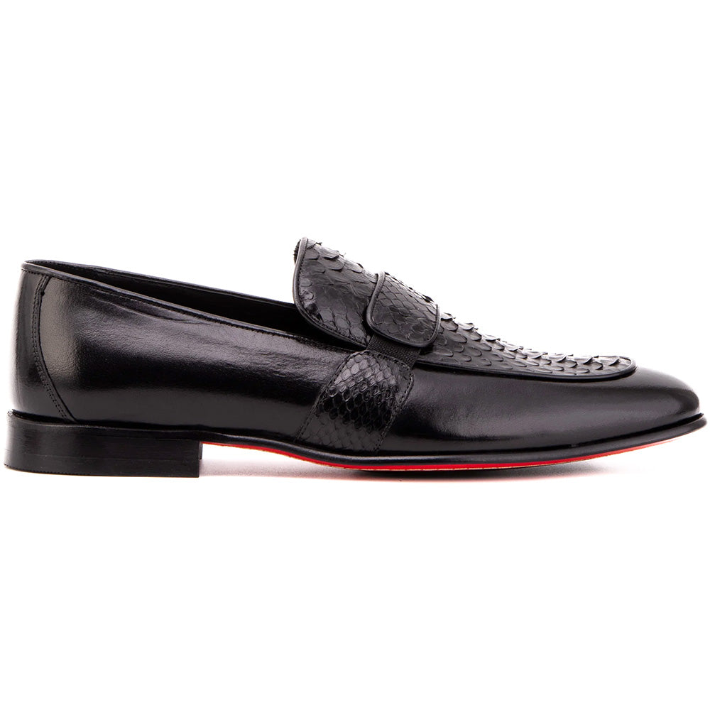 Vinci Leather The Dorian Python & Baby Buffalo Loafer Black