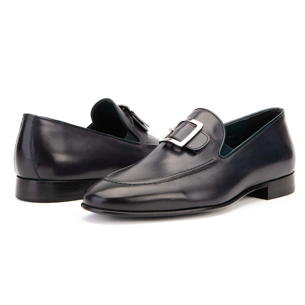 Vinci Leather The Astoria Buffalo Buckle Loafer Navy