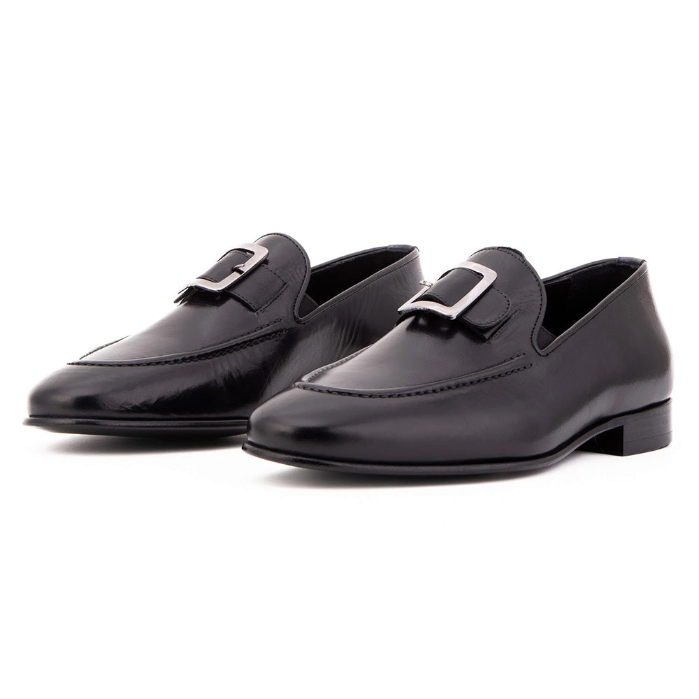 Vinci Leather The Astoria Buffalo Buckle Loafer Black