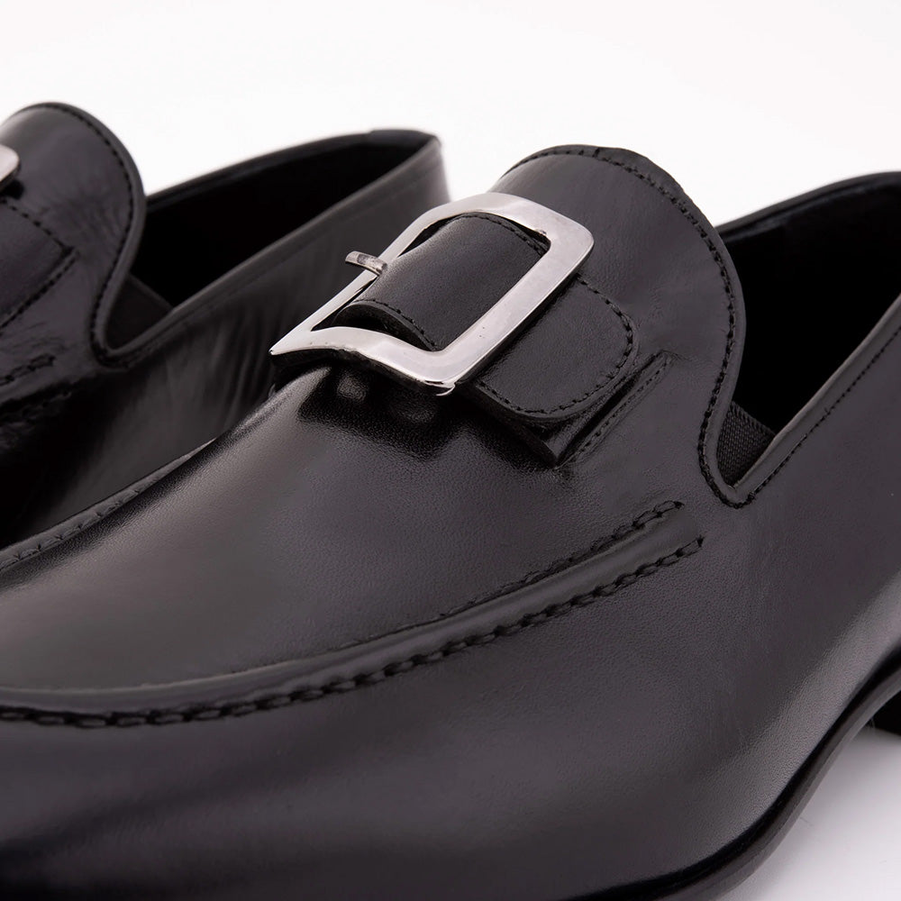 Vinci Leather The Astoria Buffalo Buckle Loafer Black