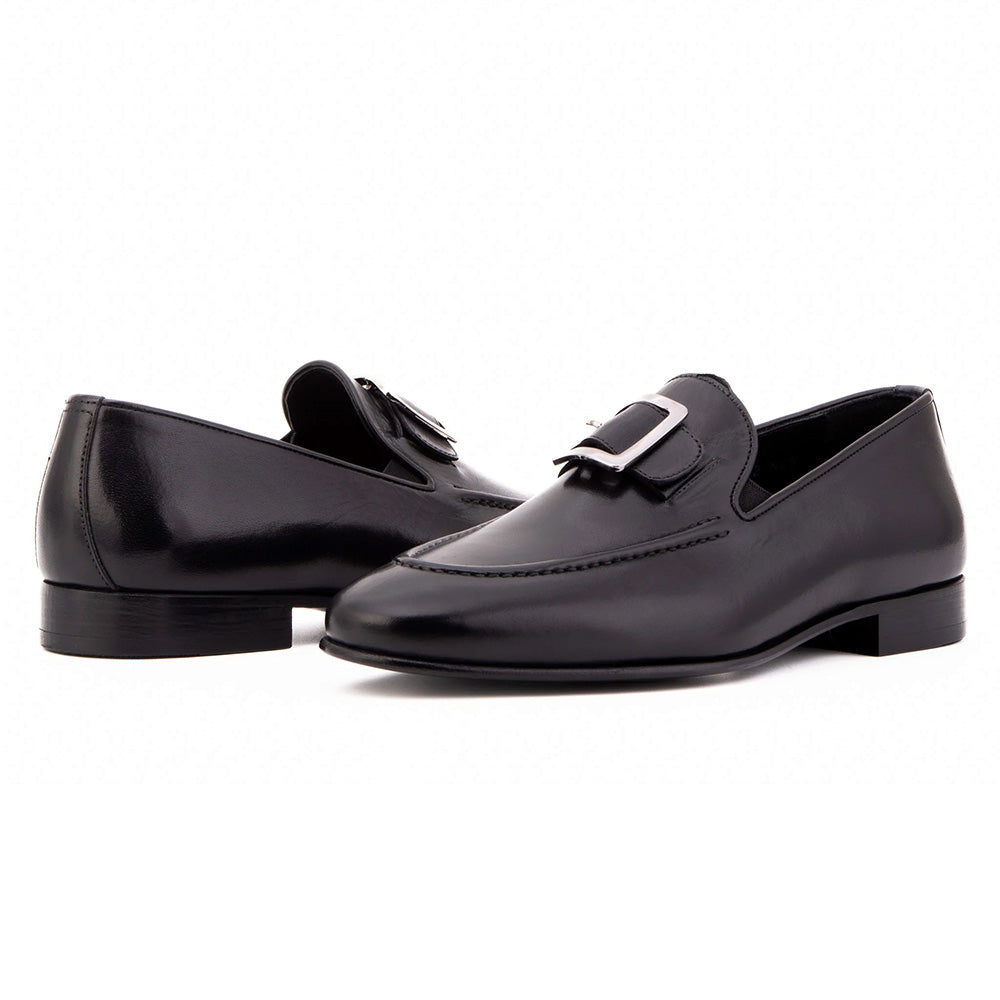 Vinci Leather The Astoria Buffalo Buckle Loafer Black