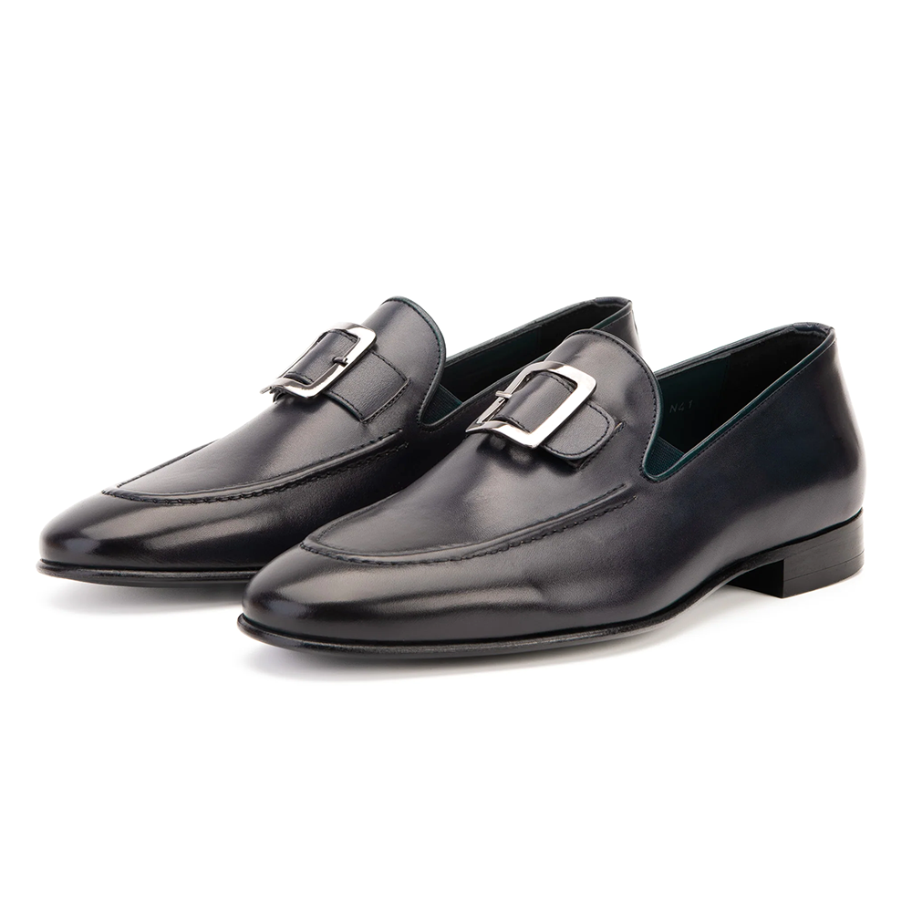 Vinci Leather The Astoria Buffalo Buckle Loafer Navy