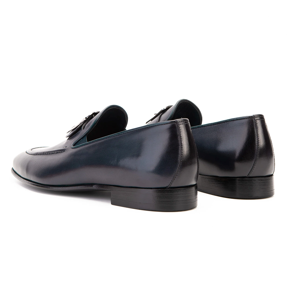 Vinci Leather The Astoria Buffalo Buckle Loafer Navy