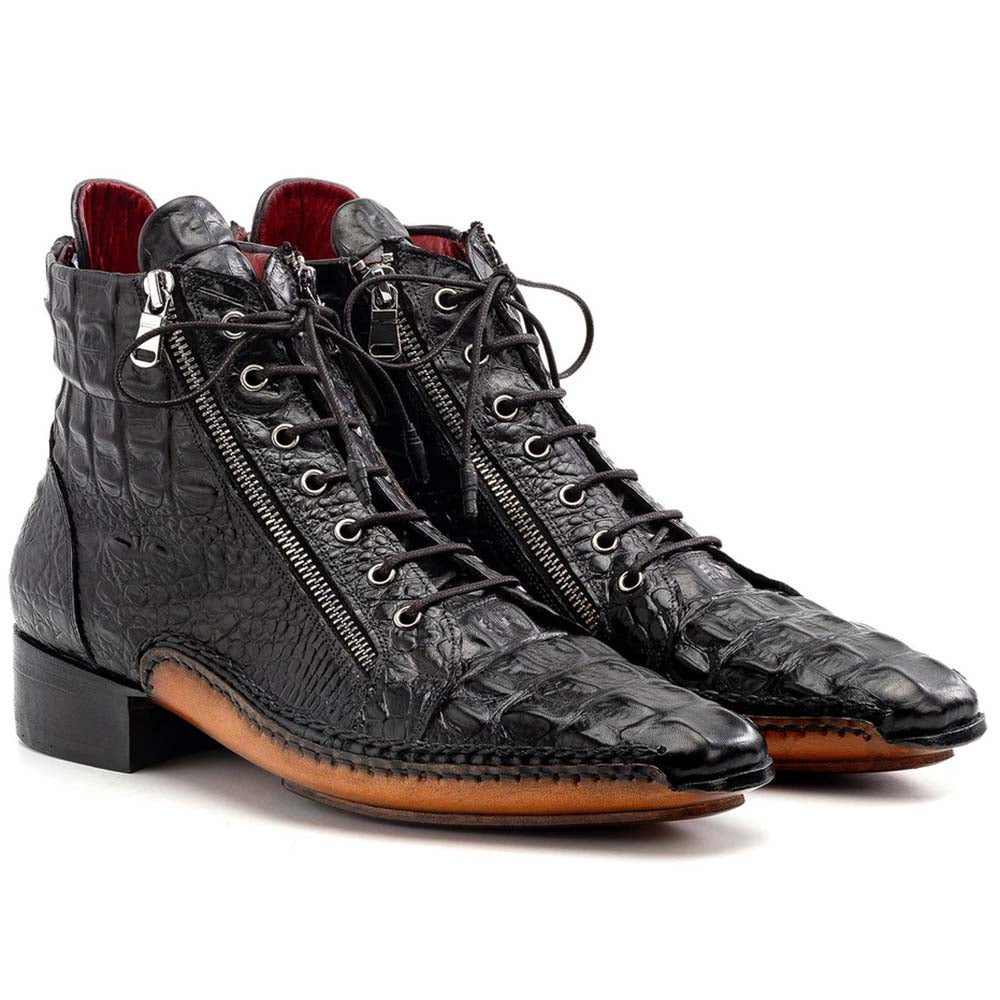 Paul Parkman Embossed Crocodile Double Zipper Boot Black