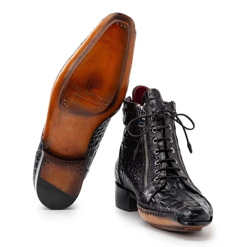 Paul Parkman Embossed Crocodile Double Zipper Boot Black