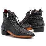 Paul Parkman Embossed Crocodile Double Zipper Boot Black
