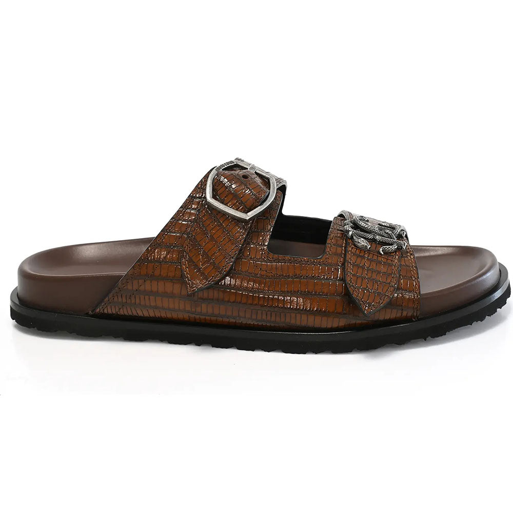 Roberto Cavalli Lizard Embossed Leather Sandal Cacao