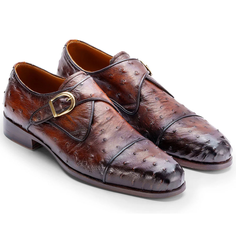 Paul Parkman Genuine Ostrich Monkstrap Brown