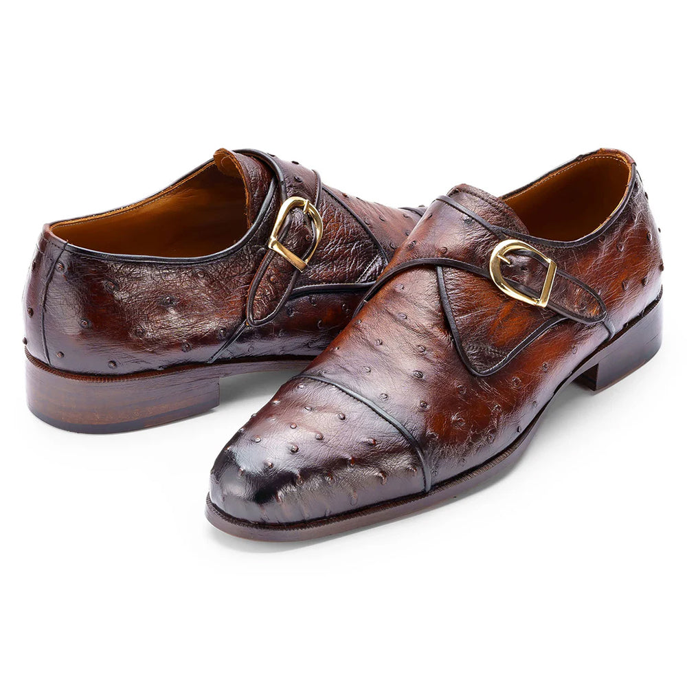 Paul Parkman Genuine Ostrich Monkstrap Brown