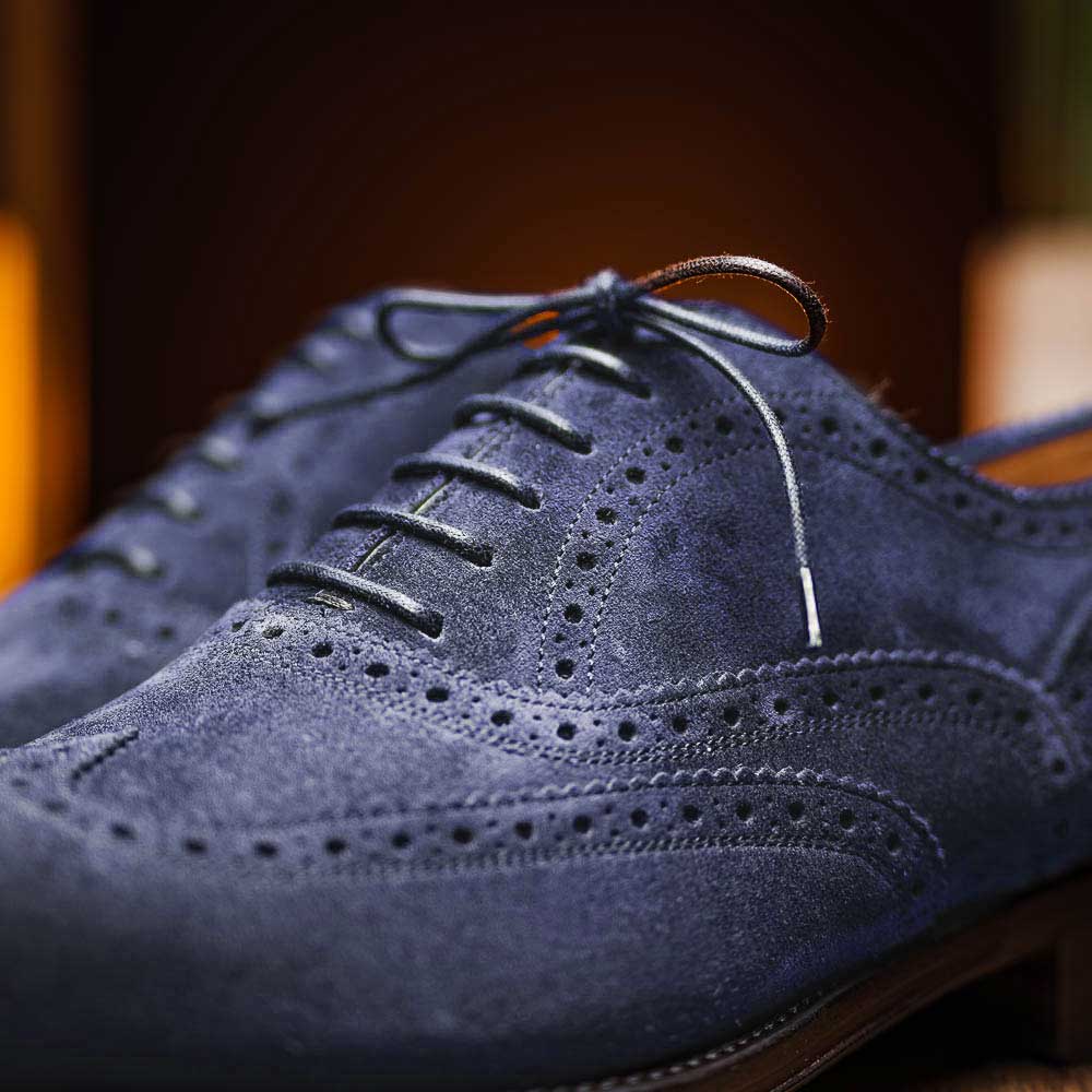 Caporicci 921 Suede Wingtip Oxfords Blue | MensDesignerShoe.com