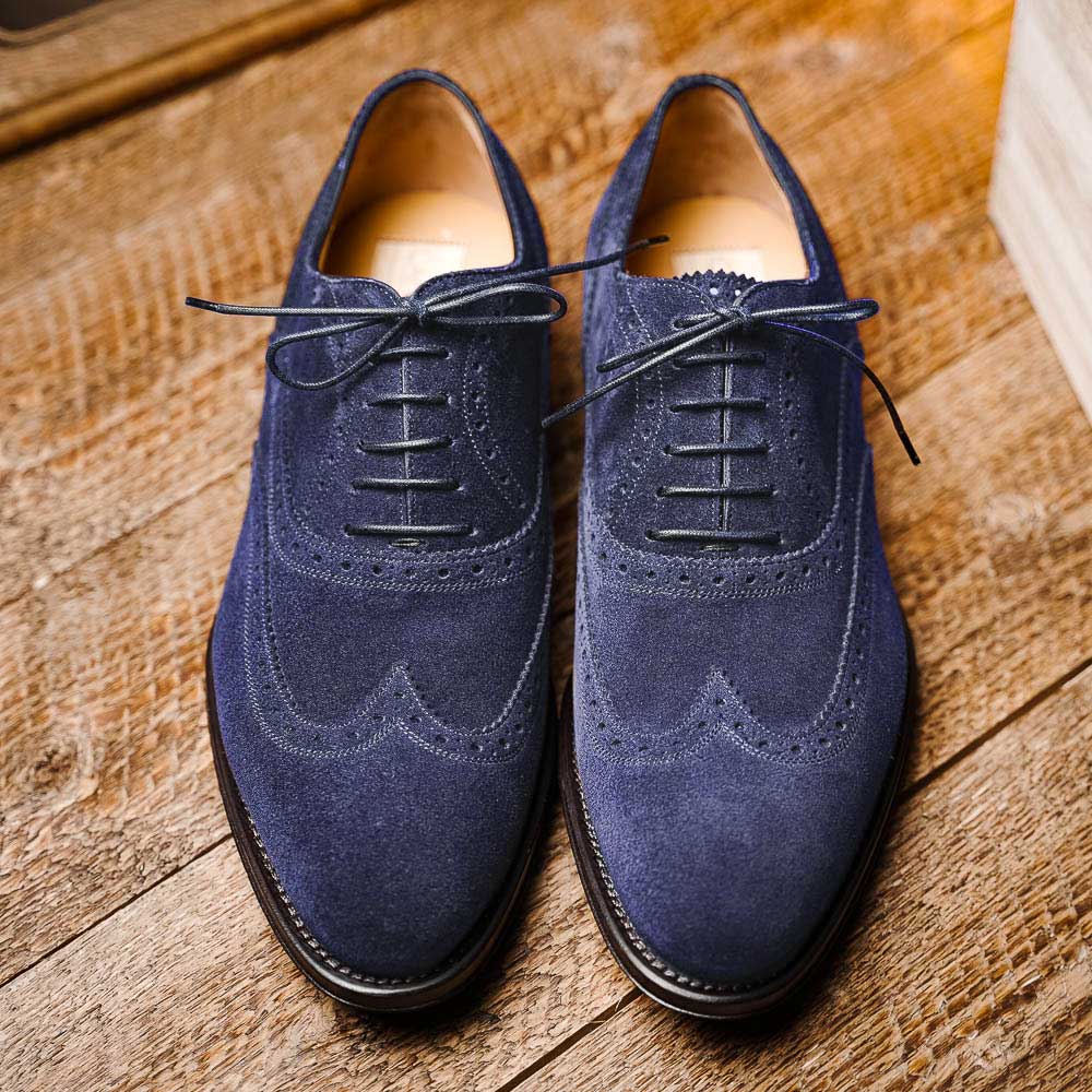 Bowery Blue Makers wolf & wolff 別注 Caporicci 921 Suede Wingtip Oxfords Blue | MensDesignerShoe.com