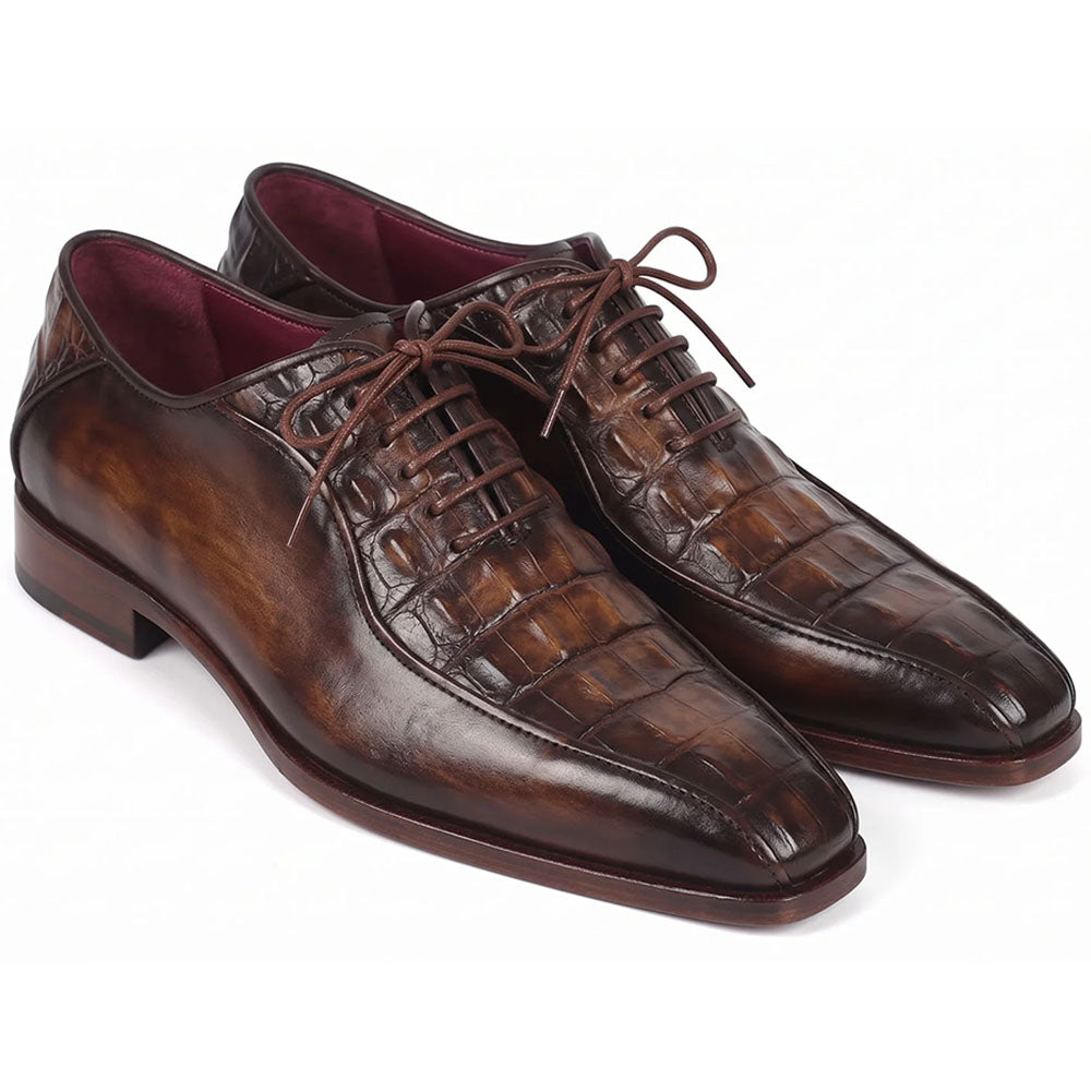 Paul Parkman Croco Textured Leather Bicycle Toe Oxfords Antique Brown