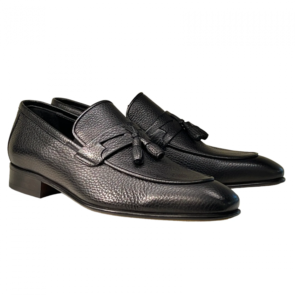 Corrente 9411 Deerskin Tassel Loafer Black