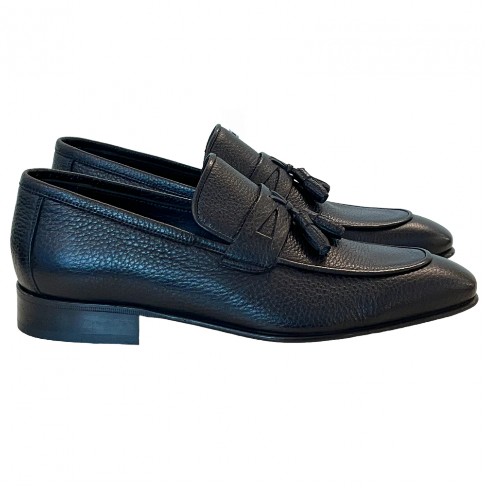 Corrente 9411 Deerskin Tassel Loafer Black