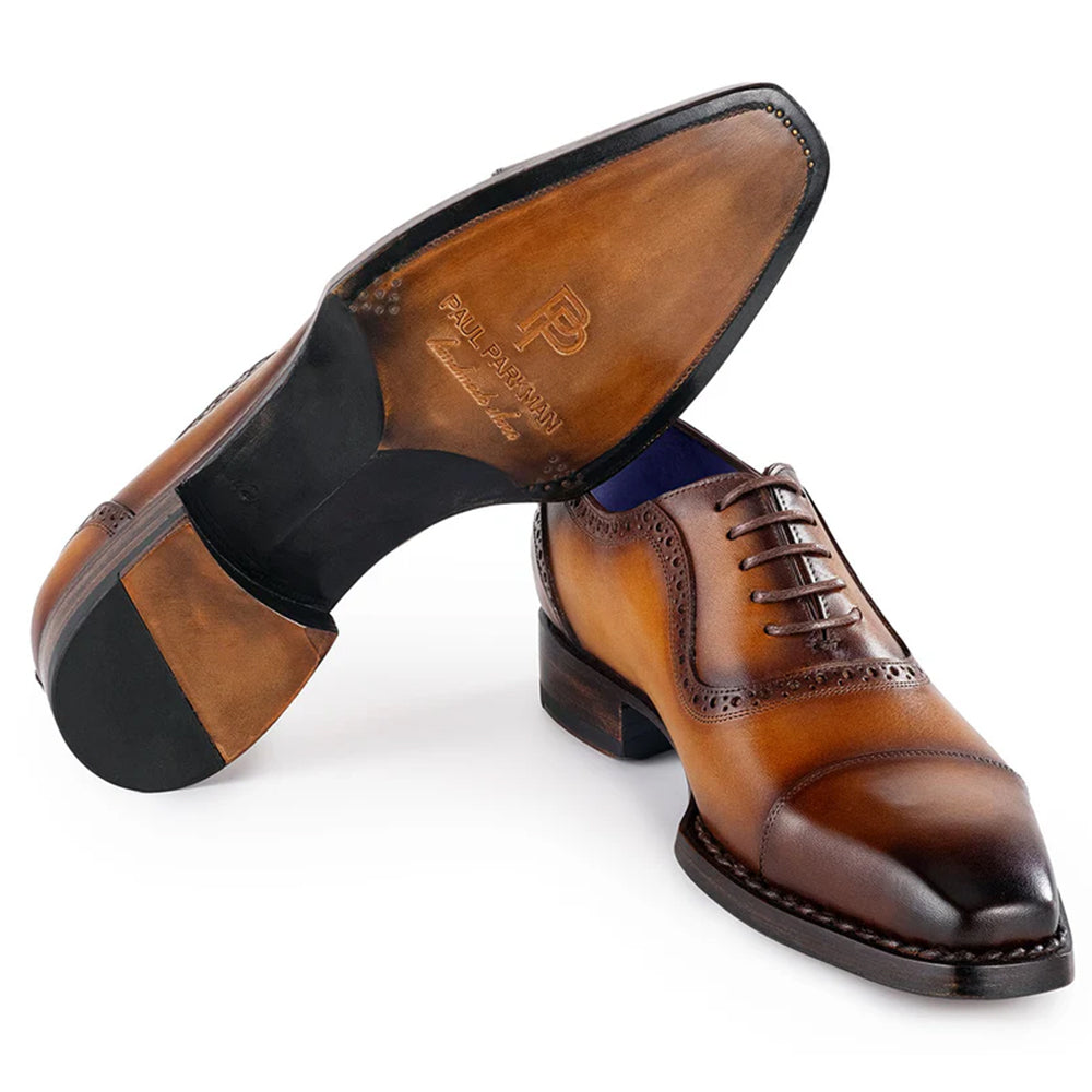 Paul Parkman Goodyear Welted Cap Toe Oxfords Burnished Camel