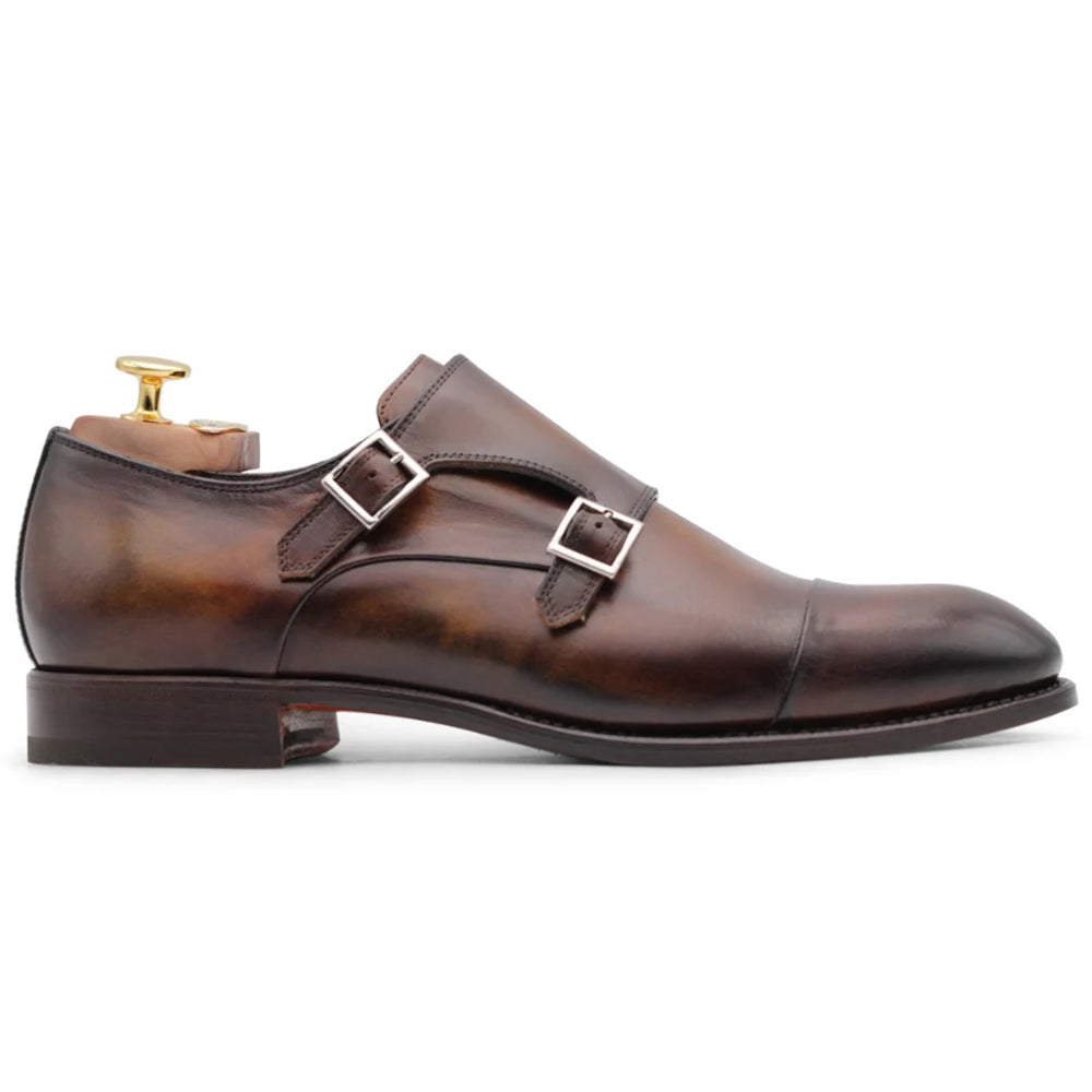 Harris Firenze 1913 Double Leather Buckle Monk Strap Brown