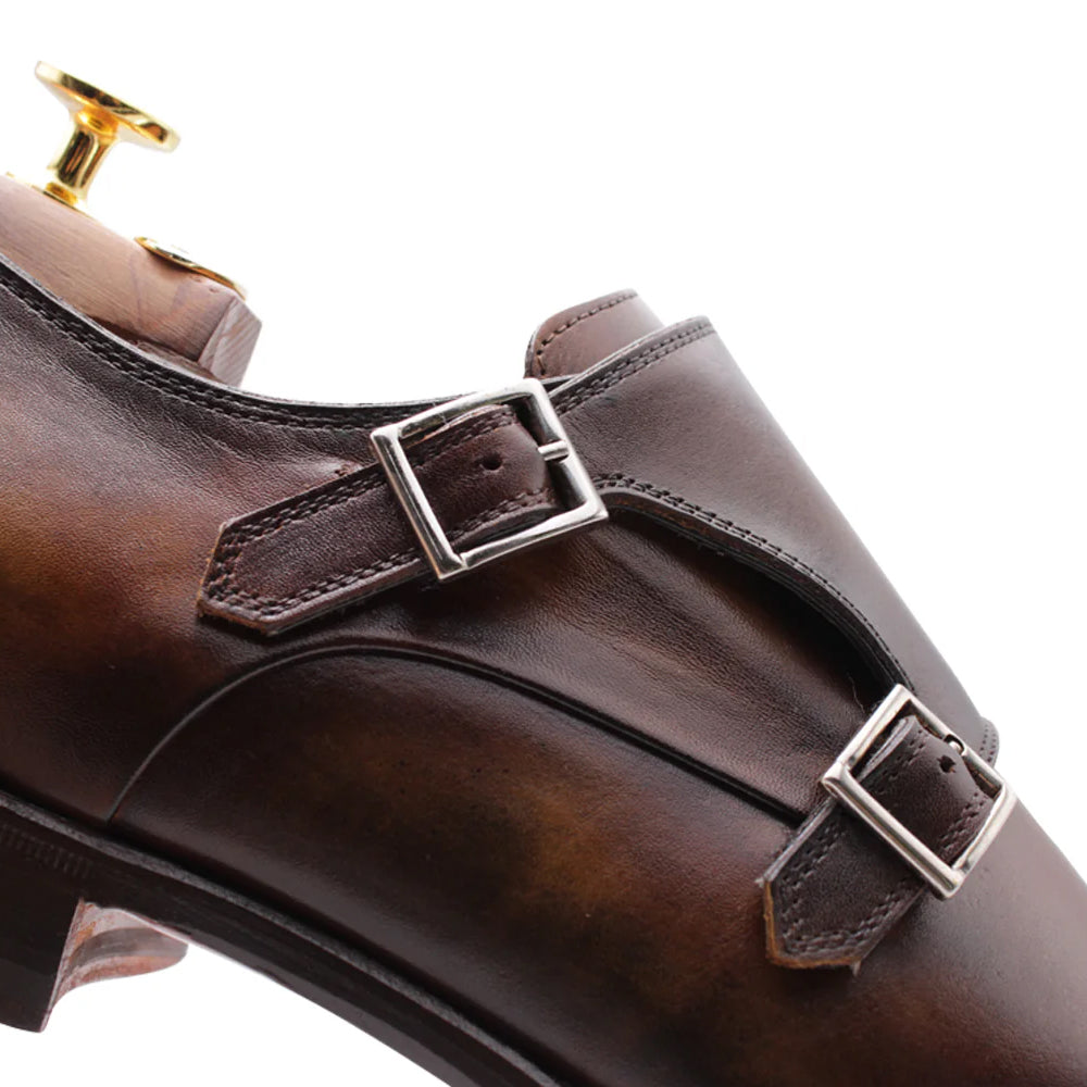 Harris Firenze 1913 Double Leather Buckle Monk Strap Brown
