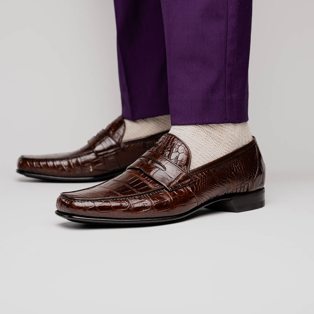 Caporicci 9961 Genuine Alligator Penny Loafers Brown