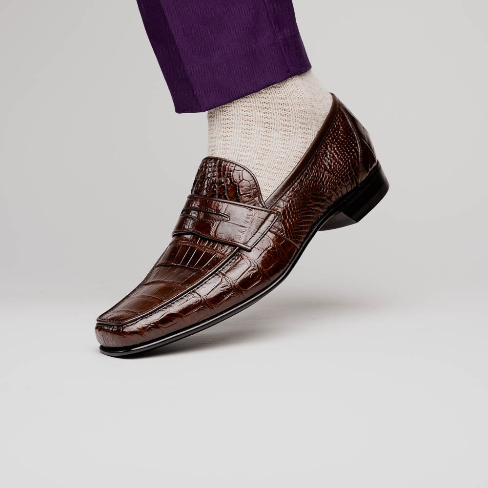 激レア！イタリア製 LAUDINO CACCIN 　エイ革 ローファー Caporicci 9961 Genuine Alligator Penny Loafers Dark Brown
