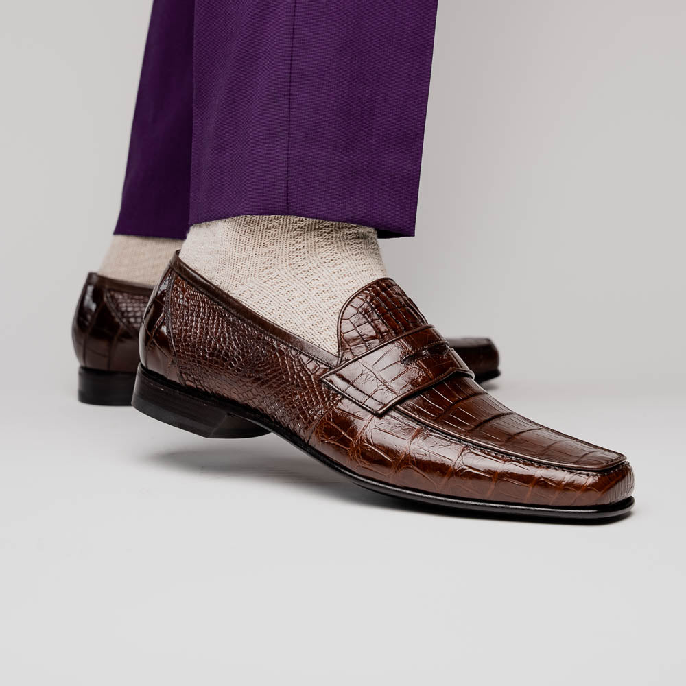Caporicci 9961 Genuine Alligator Penny Loafers Brown
