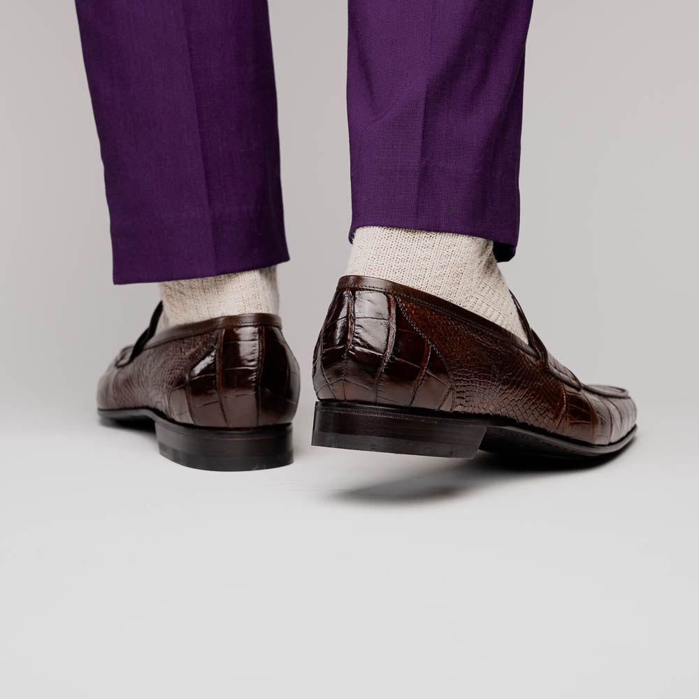 激レア！イタリア製 LAUDINO CACCIN 　エイ革 ローファー Caporicci 9961 Genuine Alligator Penny Loafers Dark Brown