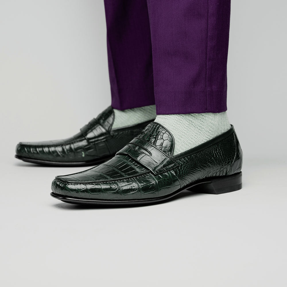 Caporicci 9961 Alligator Penny Loafers Green