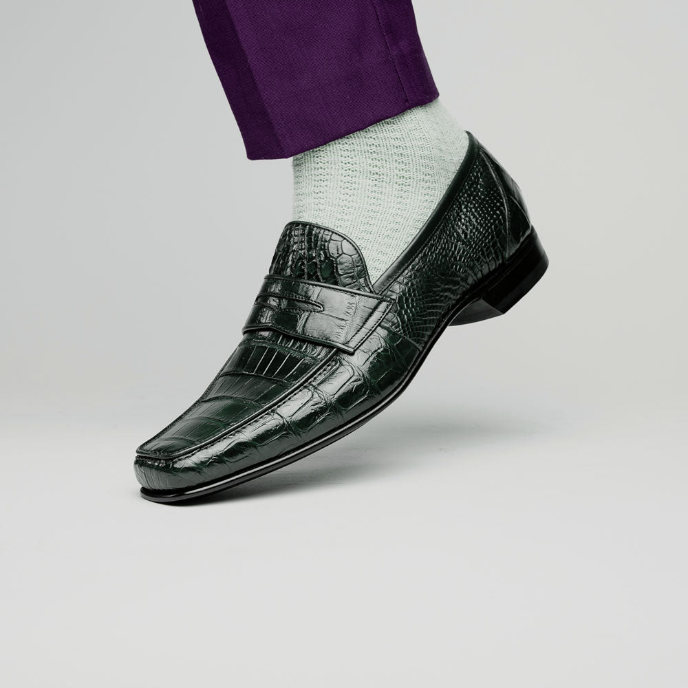 Caporicci 9961 Alligator Penny Loafers Green